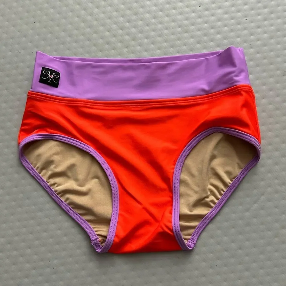 Kandi Kouture Orange Purple High Waist Dance Briefs bottoms TXS 0/2 NWT